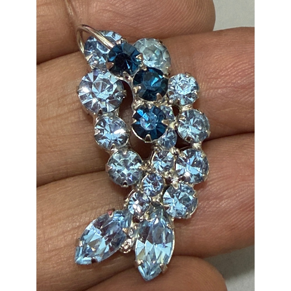 Blue Rhinestone Pendant Women Blue Silver Tone Vintage Cluster Marquise - Picture 7 of 8